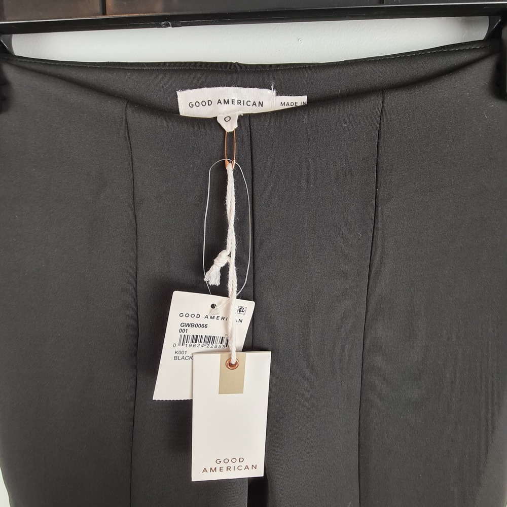 Good American Scuba Pintuck Slim Flare Trousers Size 0 Black High Rise Side Zip - Picture 3 of 11